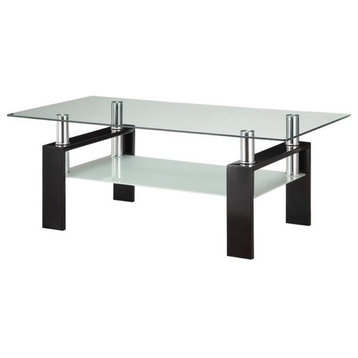 Bowery Hill Glass Top Contemporary Coffee Table in Black