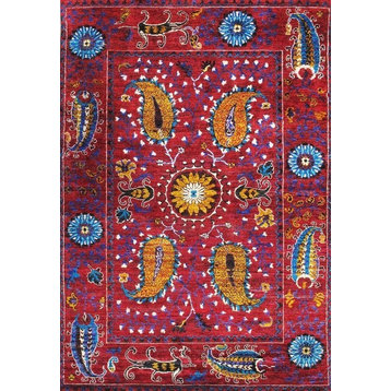 Santa Fe Collection Hand-Knotted Sari Silk Area Rug, 5'x8'