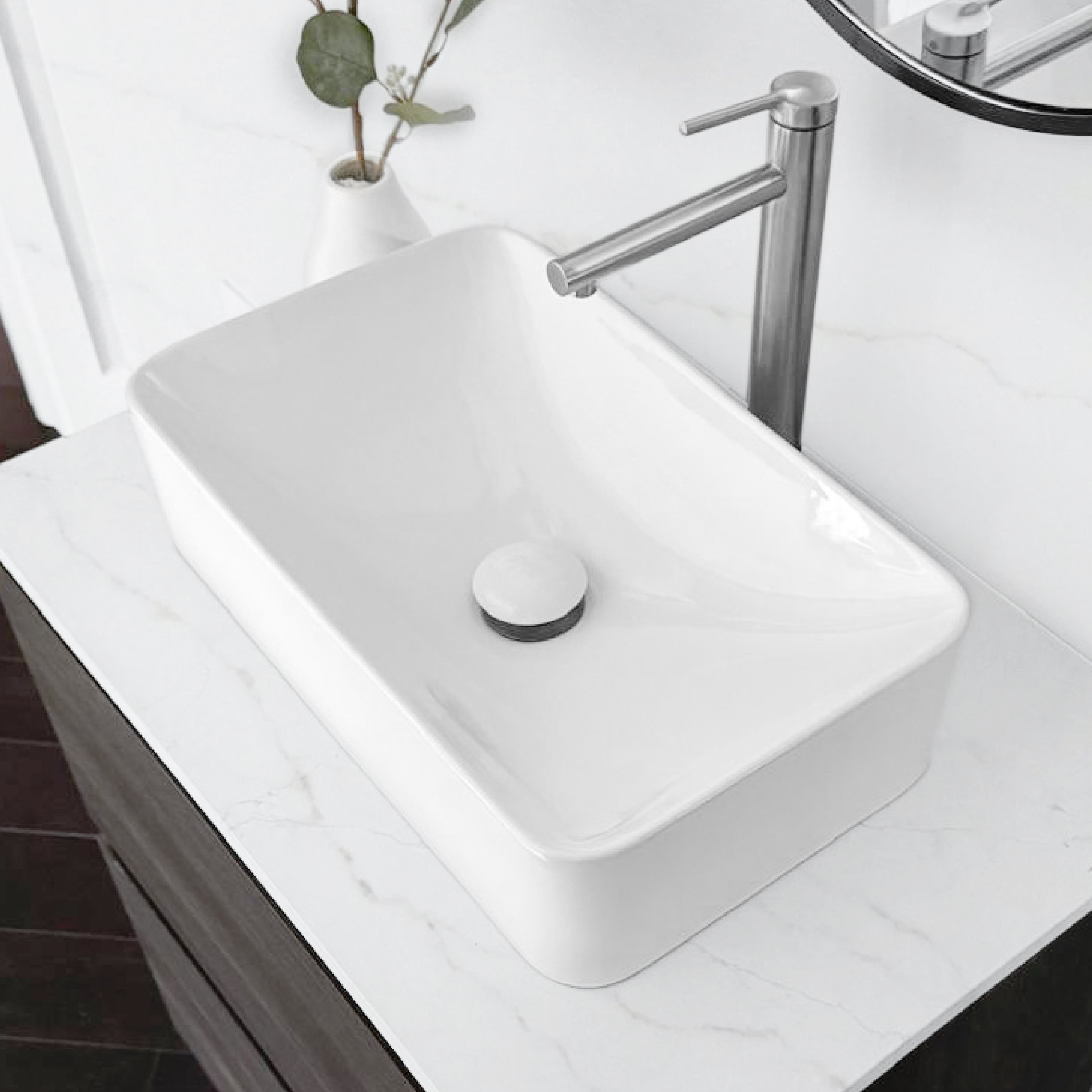 STYLISH Vessel Sink Pop-Up Drain with white ceramic cap without overflow