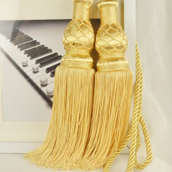 10 Colors QYM46 Polyester Curtain Tassel Tie Backs in Yellow Color - Window Treatment Accessories