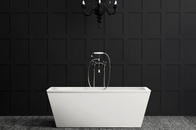 Inspiration for a modern ensuite bathroom in Los Angeles with black tiles and black walls.