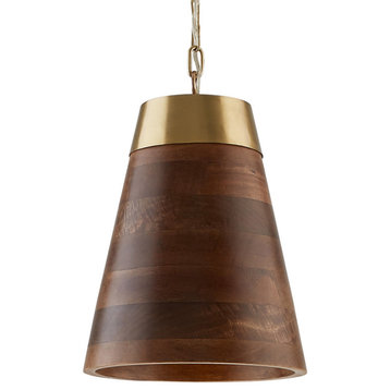 Capital Lighting 330314 14-1/2" Tall Mini Pendant - Wood / Brass