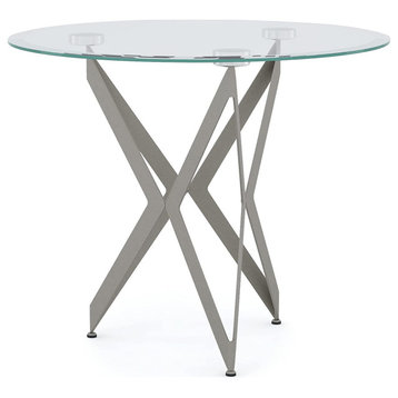 Contemporary End Table, Boomerang Inspired Metal Base With Glass Top, Champagne