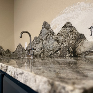 Granite Wet Bar With Custom Granite Mountain Backsplash