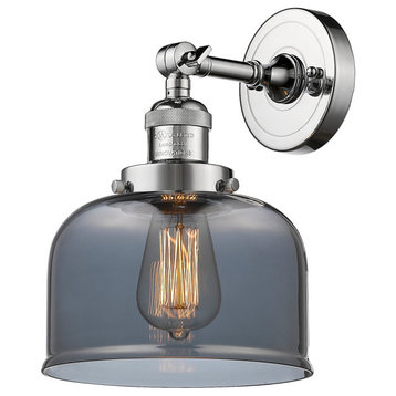 Large Bell 1-Light LED Sconce, Polished Chrome, Glass: Plated Smoked