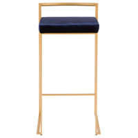 LumiSource Fuji Barstool, Gold With Blue Velvet, Set of 2