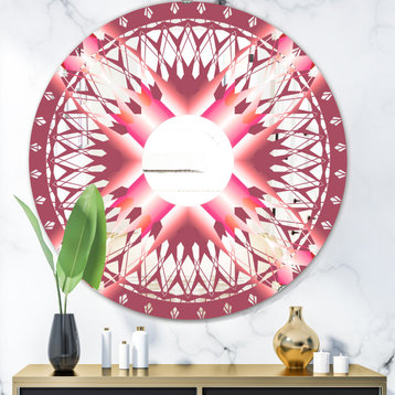 Designart Light Purple Sunburst Midcentury Round Wall Mirror, 32x32