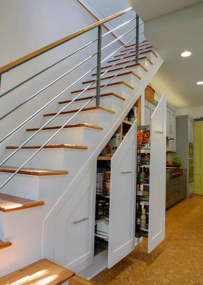 Transitional Staircase by HINGEWORKS Cabinetry & Construction
