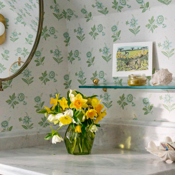 Daffodils and a historic bathroom vanity