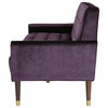 Adan Tufted Velvet Sofa With Gold Tipped Tapered Legs, Blackberry, Gold Finish
