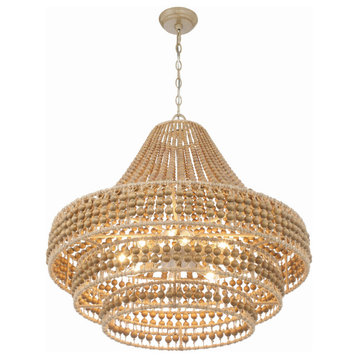Silas 8-Light Burnished Silver Chandelier, Natural Wood Beads