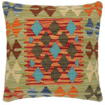 Bareens Designer Rugs - Shabby Chic Turkish Florida Hand Woven Kilim Throw Pillow - Embellish your home with this timeless casual chic handmade Southwestern Kilim throw pillow covers made with and cotton. Constructed on a loom by Nomad Turkman people with hand spun and Natural Vegetable dyes these beautiful Kilim pillow covers are known for their beautiful repetitive geometrical, naturalistic floral and traditional patterns yet still giving it a moden look. Masterfully artisan-crafted on traditional Kilim looms with a contemporary fashion palette producing bold intricate sharp patterns making them a standout piece in any decor.