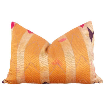 Saffron Bloom Silk Phulkari Pillow