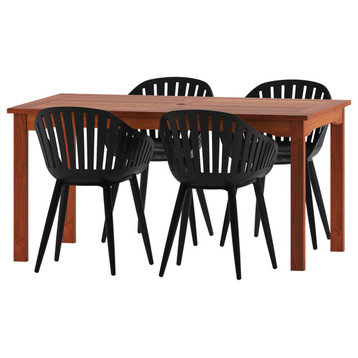 Amazonia Zandvoort 5 Piece Rectangular Dining Set With Black Aluminum Chairs