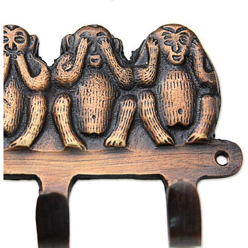 Four Wise Monkeys Brass Key Chain Holder