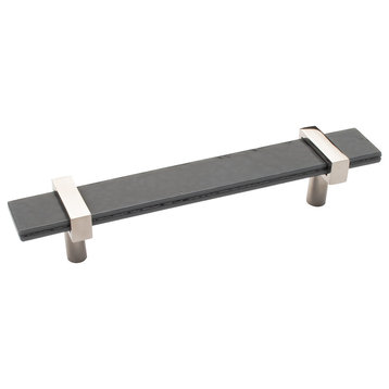 Sietto Adjustable 7" Slate Grey Glass Bar Pull With Polished Nickel Base