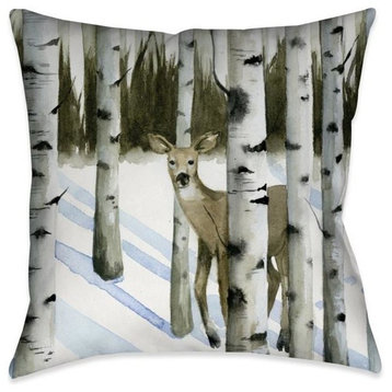 Deer in Snowfall II Outdoor Decorative Pillow, 20"x20"