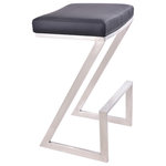 Armen Living - Atlantis Backless Stool, Black, Counter Height - The Armen Living Atlantis 26" Counter Height Backless Black Faux Leather and Brushed Stainless Steel Bar Stool is the perfect addition to any home! The unique Z-shaped metal base is not only a stylish design feature but also provides optimal support to the upholstered seat. This kitchen counter stool easily tucks away under your peninsula, kitchen island, or home bar and effortlessly incorporates into any house regardless of style theme. The soft faux leather upholstery is wrapped around a high-density foam cushion that keeps you or your guests comfortably seated. The armless design also for easy movement and can be moved as close as needed when using with a working surface. The Atlantis Backless Faux Leather and Brushed Stainless Steel bar stool is available with your choice of black, grey, or white faux leather upholstery and features a sturdy brushed stainless-steel base.