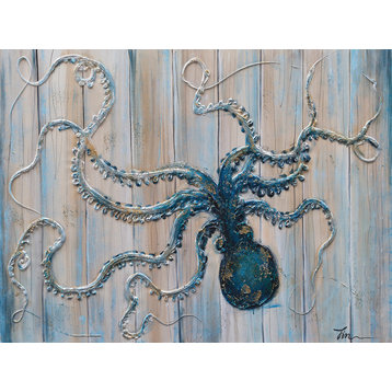 "Pretty Blue Octopus" Hand Painted Canvas Art, 30"x40"