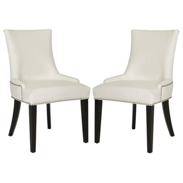 Safavieh Lester Dining Chairs, Set of 2, White Leather, Espresso
