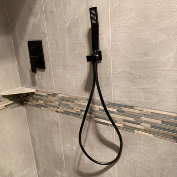 Large Format Tile Modern Bath Remodel French Shower Door