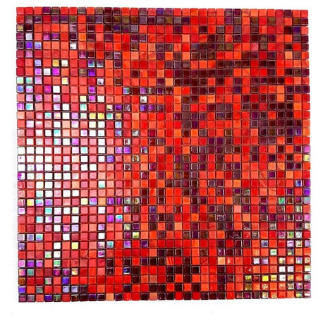 Galaxy 12"x12" Glass Square Mosaic Tile,Glossy Iridescent Red, Single Sheet