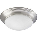 Progress Lighting - Alabaster Glass 2 Light Flush Mount, Brushed Nickel - Two-light 14 inch close-to-ceiling fixture with etched alabaster style glass bowl and Brushed Nickel finish. Twist on glass for easy relamping. This fixture is perfect for bedrooms, closets, pantries, hallways and many other areas of the home. The simple styling coordinates with many different looks throughout the home.