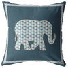 Light Elephant Double Sided Suede Pillow, Zippered, White on Muted Blue