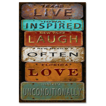 Jean Plout 'Laugh Live Inspired License Plate' Canvas Art, 16x24