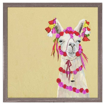 "Llama With Poms" Mini Framed Canvas by Cathy Walters