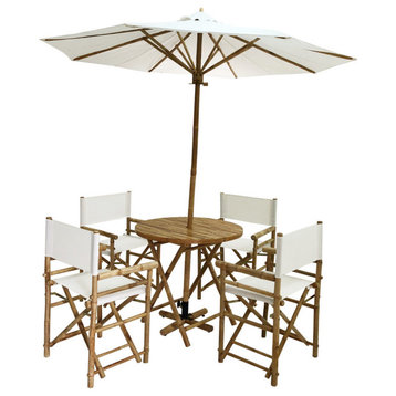Outdoor Patio Set Umbrella Round Table Chairs Folding Dining, White