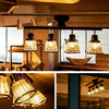 Japanese Wood Track Multi-Headed LED Ceiling Lamp for Restaurant, Dark Wood