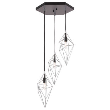 Woodbridge Lighting Lanning 3-Light Cluster Pendant, Chrome/Black