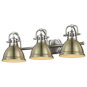 Duncan 3 Light Bath Vanity, Pewter With Aged Brass