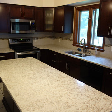 Euro Kitchen - Cherry Wood- Espresso Finish - Cambira Quartz Countertops