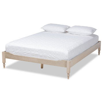 Laure French Bohemian Antique White Oak Wood Full Size Platform Bed Frame