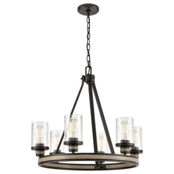 Modern Farmhouse Six Light Chandelier in Anvil Iron Distressed Antique Graywood