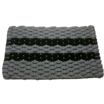 20"x34" Rockport Rope Mat, Gray With 2 Black Stripes And Gray Insert