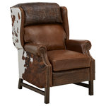 Artistic Leathers - Push Back Leather recliner with Natural Cow-Hide - Classic smaller-scale wing-back reclining chair with 3-way push-back mechanism and footrest extension. Refined roll arms complimented with rustic finished nail head trim. Plush pub back design, boxed loose seat cushion with pocketed coils, and down blend feather wrap. Top Grain Oil Pull-up leather combined with patterned leather and natural cowhide makes this recliner a statement piece. Artistic Leathers Montana recliner is made with the finest traditions of hand-built craftsmanship to ensure your investment will last for many years.