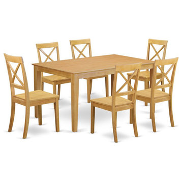 East West Furniture Capri 7-piece Traditional Wood Dining Table Set in Oak