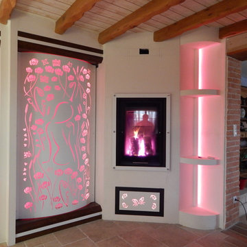 rénovation design d'un espace cheminée et bar