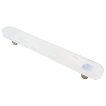 Glassia Wispy White Glass Oblong Cabinet Pull, 6"cc, Stainless Steel