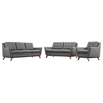 Modern Gray Beguile Living Room Set Upholstered Fabric, 3-Piece Set