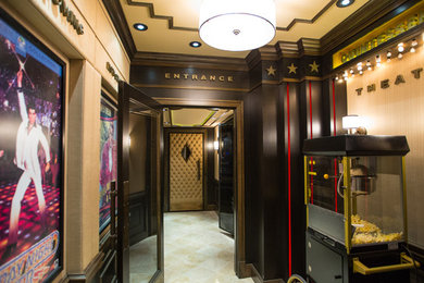 Example of a trendy home theater design in Edmonton
