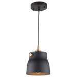 Artcraft - Euro Industrial Pendant  in Matte Black and Harvest Brass - The Euro Industrial collection features matte black metal shades complimented with harvest brass nobs  hardware and rods. The interior of the metal shades is plated in a reflective brass. Single pendant with adjustable black wire. (Other chandelier sizes and wall sconce available).&nbsp