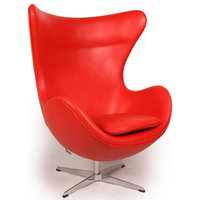 Premium Aniline Leather Egg Chair, Red
