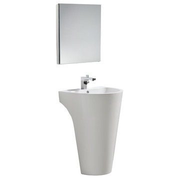 24" White Pedestal Sink w/ Medicine Cabinet - Modern Bathroom Vanity