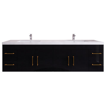 Rosa 84" Double Sink Wall Mounted Vanity with Reinforced Acrylic Sinks, High Gloss Black