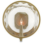 Currey & Company, Inc. - MarjieScope Wall Sconce - With concentric circles of faceted glass and framed by Brass Steel, the MarjieScope Wall Sconce is perfect as an accent or focal point of a room. Light shines through the glass pane and creates a warm glow off its Antique Brass finish. It is certified for a damp location. The Marjorie Skouras Collection.