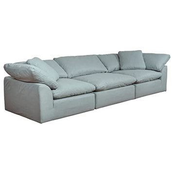 3-Piece Slip-Covered Sectional Sofa, 132" Deep-Seating Couch, Ocean Blue